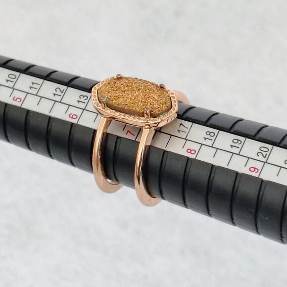 Kendra Scott Brown Rose Gold Tone Drusy Double Band Elyse Ring Size  7 - Picture 7 of 7